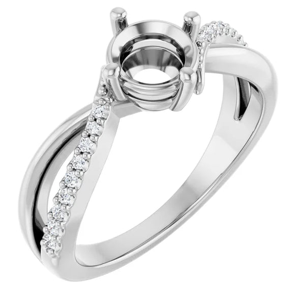 14K White Gold 6 mm Round 1/10 CTW Natural Diamond Semi-Set Ring