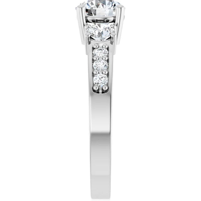 14K White Gold 6 mm Round 1/2 CTW Natural Diamond Semi-Set Ring