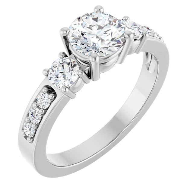 14K White Gold 6 mm Round 1/2 CTW Natural Diamond Semi-Set Ring