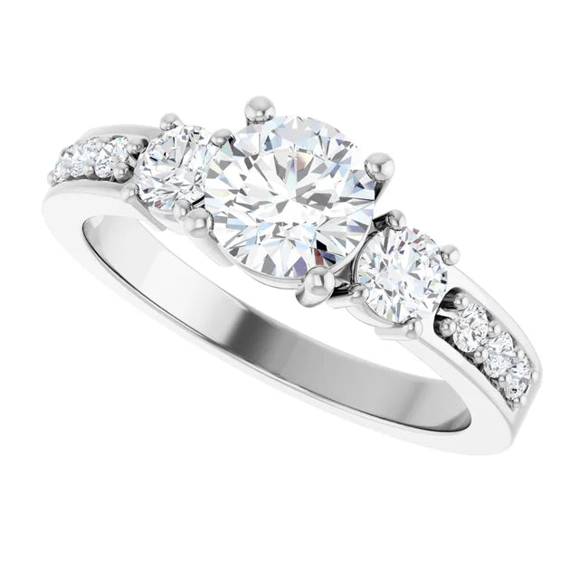 14K White Gold 6 mm Round 1/2 CTW Natural Diamond Semi-Set Ring