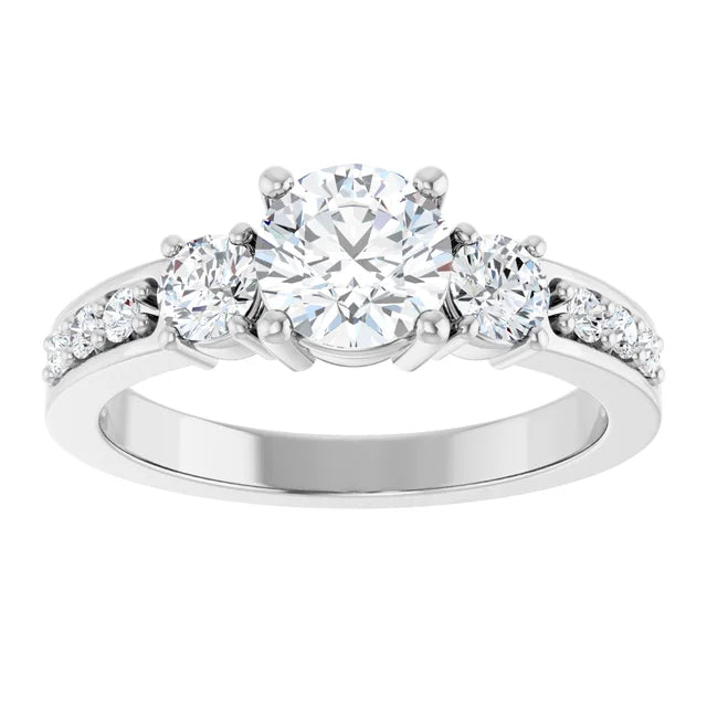 14K White Gold 6 mm Round 1/2 CTW Natural Diamond Semi-Set Ring