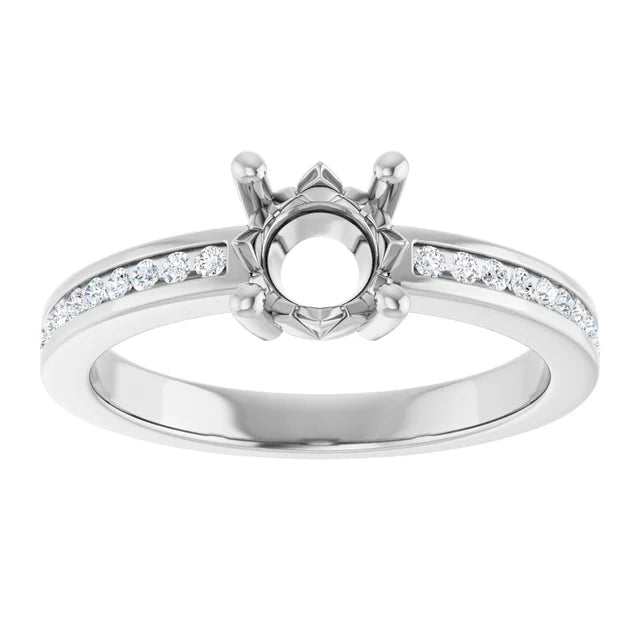 14K White Gold 6 mm Round 1/5 CTW Natural Diamond Semi-Set Ring