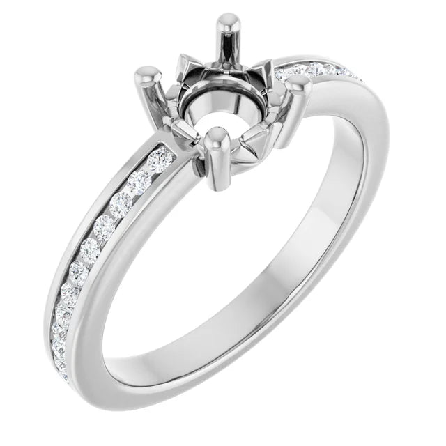 14K White Gold 6 mm Round 1/5 CTW Natural Diamond Semi-Set Ring