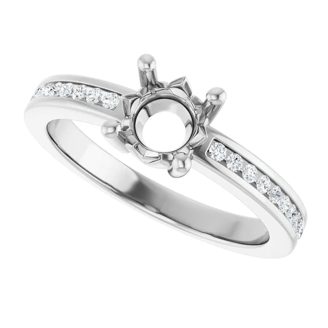 14K White Gold 6 mm Round 1/5 CTW Natural Diamond Semi-Set Ring