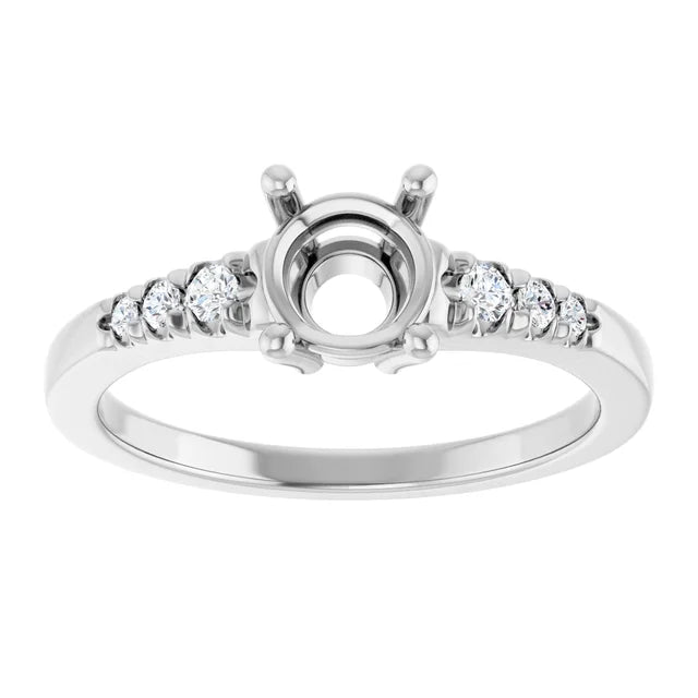 14K White Gold 6 mm Round 1/8 CTW Natural Diamond Semi-Set Ring