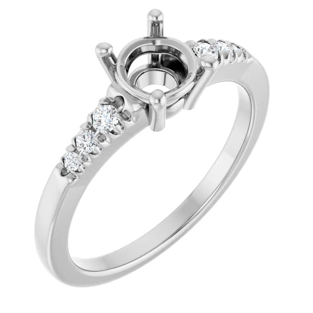 14K White Gold 6 mm Round 1/8 CTW Natural Diamond Semi-Set Ring