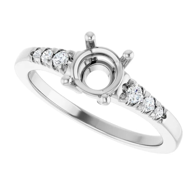 14K White Gold 6 mm Round 1/8 CTW Natural Diamond Semi-Set Ring