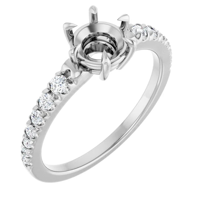14K White Gold 6 mm Round 1/5 CTW Natural Diamond Semi-Set Ring