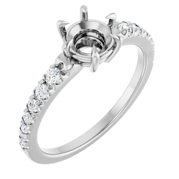 14K White Gold 6 mm Round 1/5 CTW Natural Diamond Semi-Set Ring