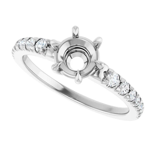 14K White Gold 6 mm Round 1/5 CTW Natural Diamond Semi-Set Ring