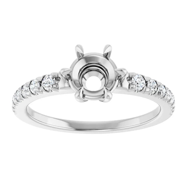 14K White Gold 6 mm Round 1/5 CTW Natural Diamond Semi-Set Ring