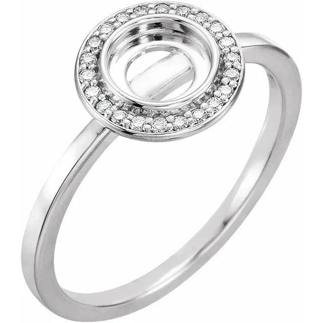 14K White Gold 6 mm Round .08 CTW Natural Diamond Semi-Set Halo-Style Ring