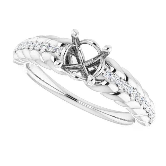 14K White Gold 6 mm Round 1/8 CTW Natural Diamond Semi-Set Ring