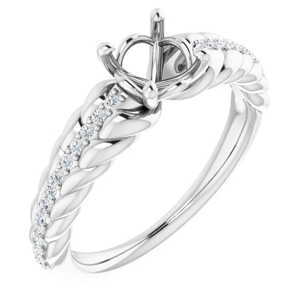 14K White Gold 6 mm Round 1/8 CTW Natural Diamond Semi-Set Ring