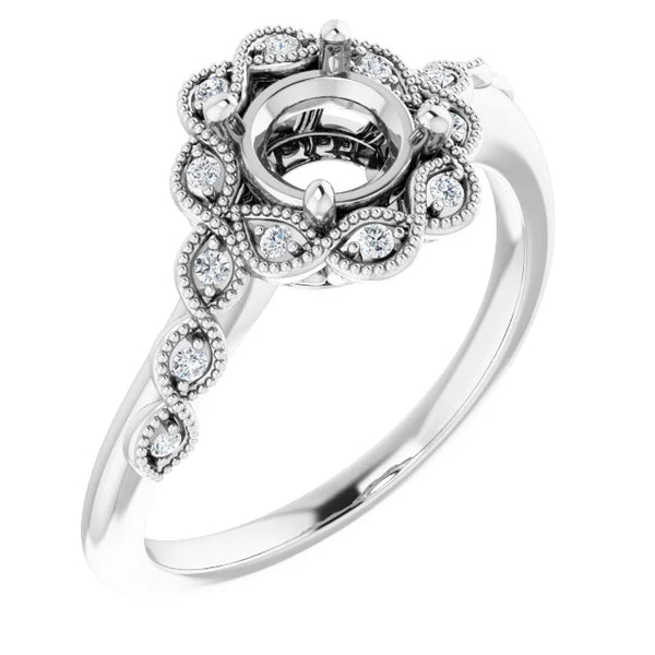 14K White Gold 6 mm Round .07 CTW Natural Diamond Semi-Set Ring