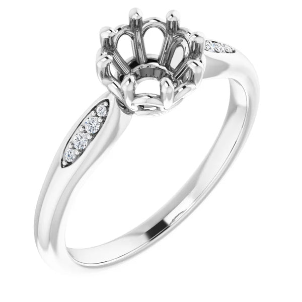 14K White Gold 6 mm Round .04 CTW Natural Diamond Semi-Set Ring