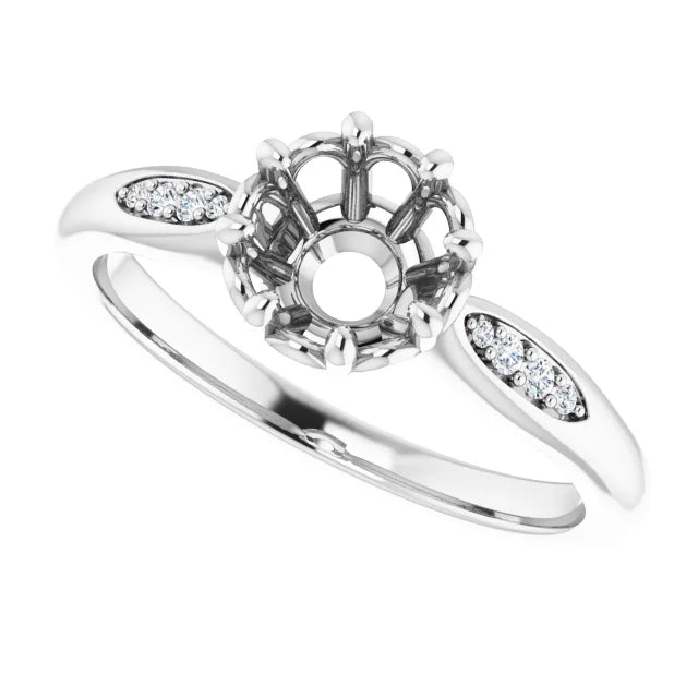 14K White Gold 6 mm Round .04 CTW Natural Diamond Semi-Set Ring