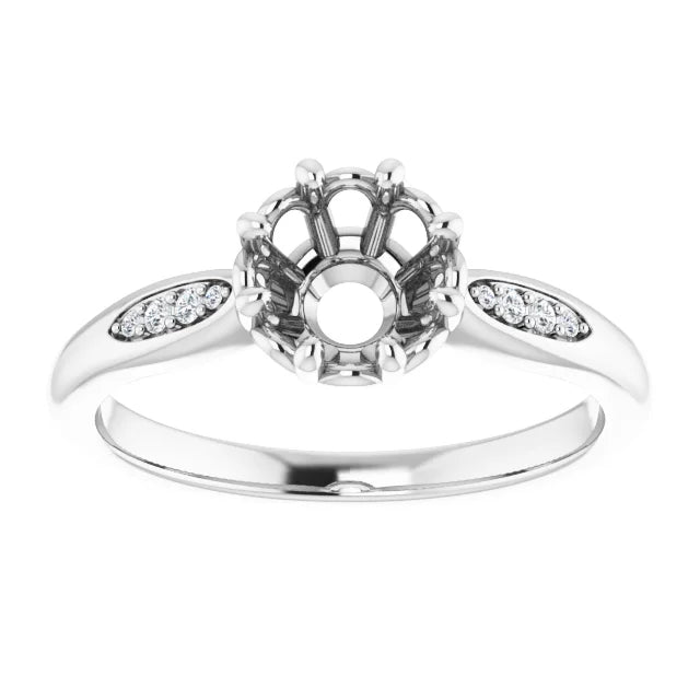 14K White Gold 6 mm Round .04 CTW Natural Diamond Semi-Set Ring
