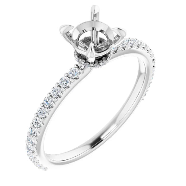 14K White Gold 6 mm Round 1/4 CTW Natural Diamond Semi-Set Engagement Ring