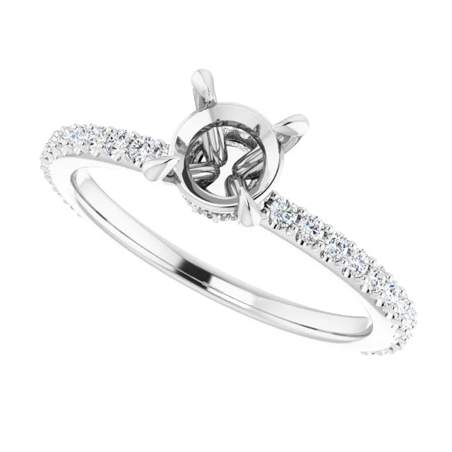 14K White Gold 6 mm Round 1/4 CTW Natural Diamond Semi-Set Engagement Ring